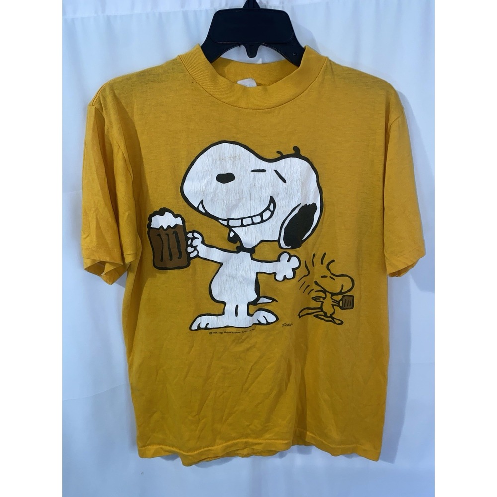 Vintage 80s Snoopy Woodstock Root Beer Yellow T Shirt Peanuts Adult Size